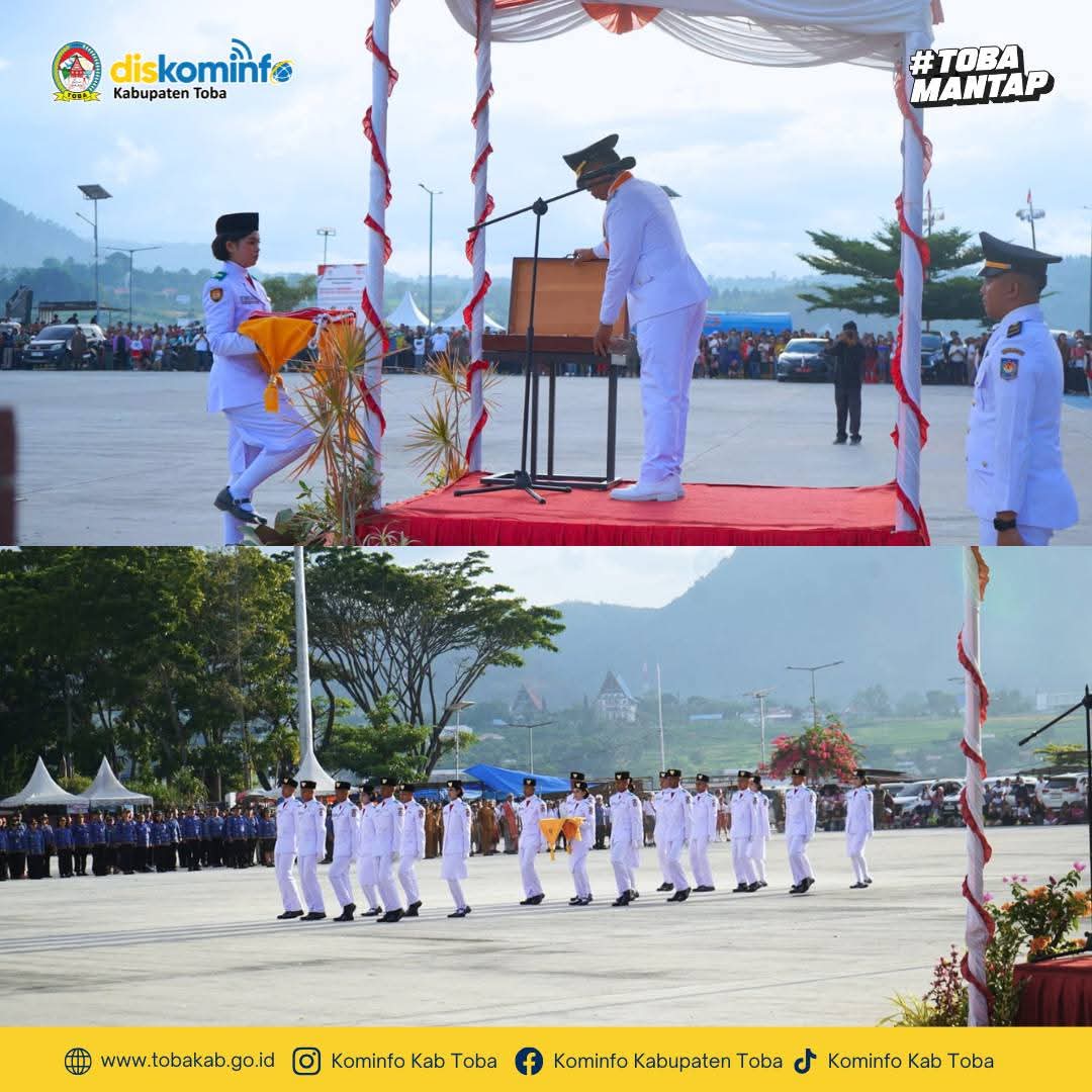Penurunan Bendera Merah Putih Penuh Haru, Wakil Bupati Toba Apresiasi Paskibraka